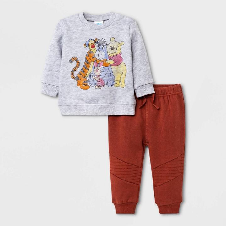 Baby Boys' Disney Winnie The Pooh Top And Bottom Set - Gray Newborn
