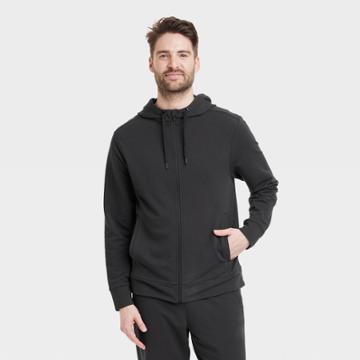 Men's Soft Gym Full-zip Hooded Sweatshirt - All In Motion Onyx Black