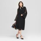 Women's Long Sleeve Tie Neck Midi Dress - Who What Wear Black