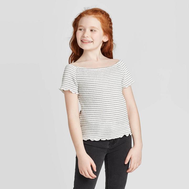 Petitegirls' Smocked Short Sleeve T-shirt - Art Class White/black S, Girl's,