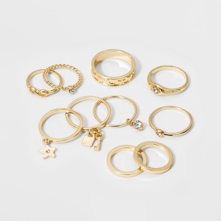 Single Ring With Circle And Key Ring Set 10pc - Wild Fable Gold