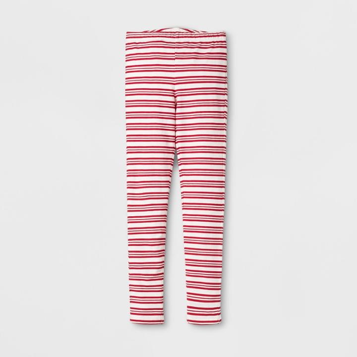 Happy By Pink Chicken Girls' Candy Cane Leggings - Red