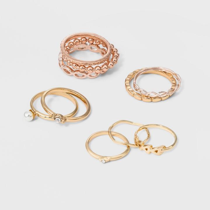 Target Women's Ring Set Ten Pack With Simulated Pearl And Mixed Rings - Multicolored, Gold