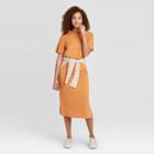 Women's Short Sleeve Cinched Waist T-shirt Dress - A New Day Orange