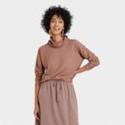 Women's Long Sleeve Turtleneck Waffle T-shirt - A New Day Brown
