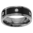 Territory 1 / 5 Ct. T.w. Round-cut Cz Accent Men's Wedding Inlaid Band In Ion-plated Titanium - Black,