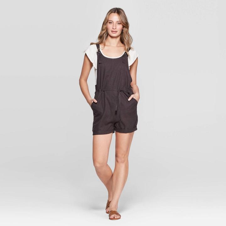 Women's Sleeve Scoop Neck Overall Romper - Universal Thread Black