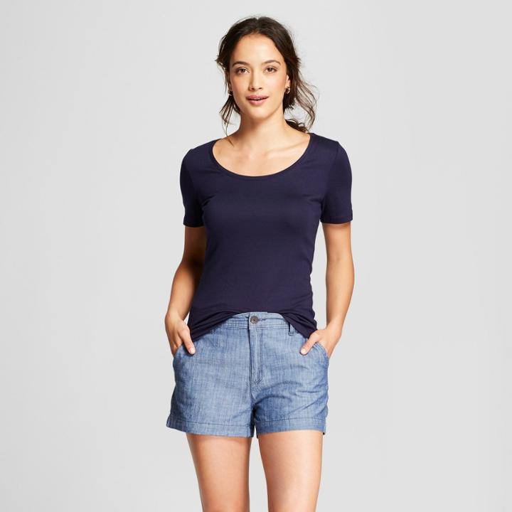 Women's Fitted Short Sleeve Scoop T-shirt - A New Day Navy (blue)