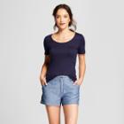 Women's Fitted Short Sleeve Scoop T-shirt - A New Day Navy (blue)