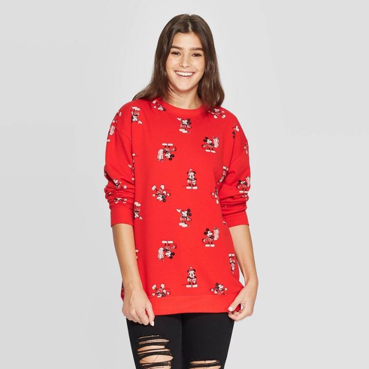 Disney Women's Santa Mickey Sweatshirt (juniors') - Red M,