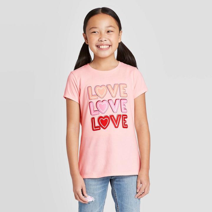 Petitegirls' Short Sleeve Love Graphic T-shirt - Cat & Jack Powder Pink
