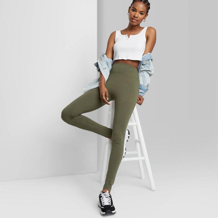 Women's High-waisted Cotton Leggings - Wild Fable Deep Olive
