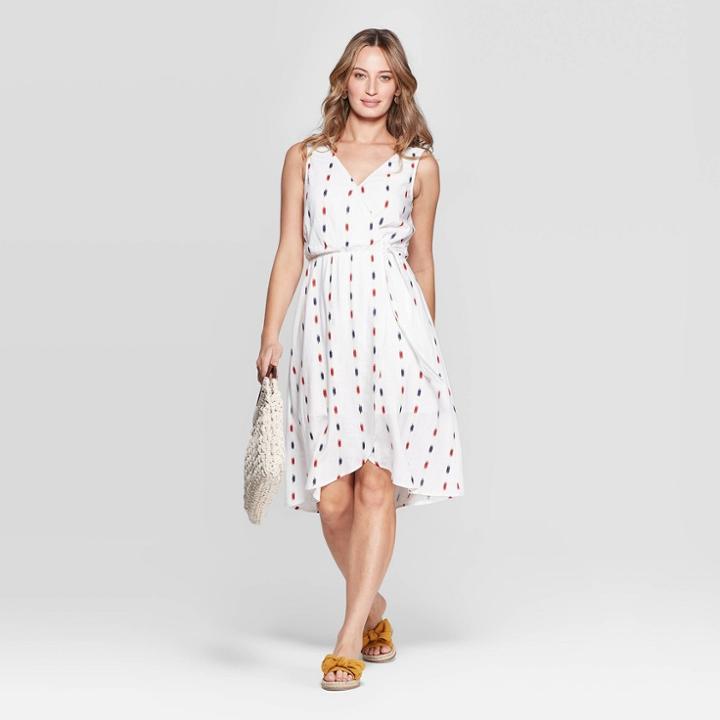 Target Women's Sleeveless V-neck Midi Printed Wrap Dress - Universal Thread Cream