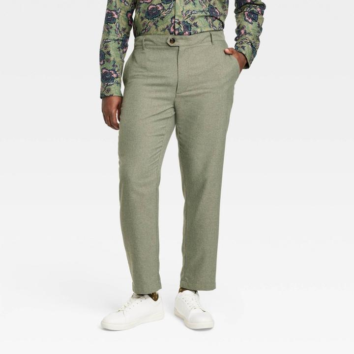 Houston White Adult Plus Size Slim Straight Fit Textured Trousers - Dark Green