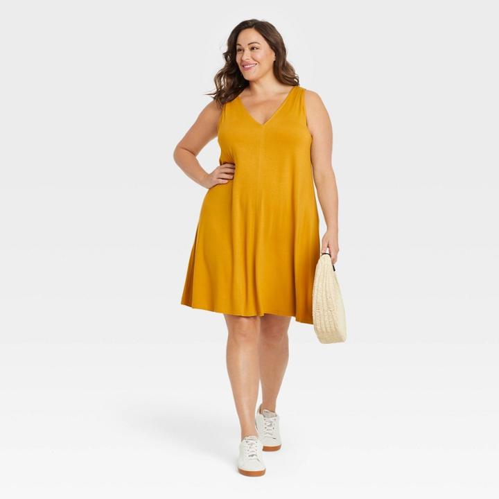 Women's Plus Size Knit Tank Dress - Ava & Viv Gold