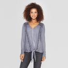 Women's Long Sleeve Lace Detail Tie-front Blouse - Knox Rose Gray