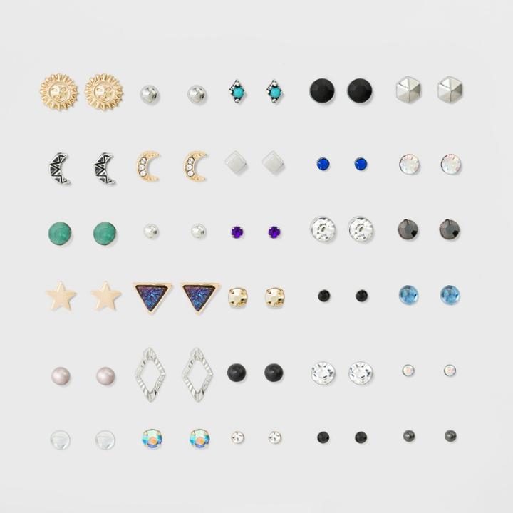 Target Women's Earring Set Thirty Pack With Stars, Moon And Sun Post Back Earrings - Multicolored,