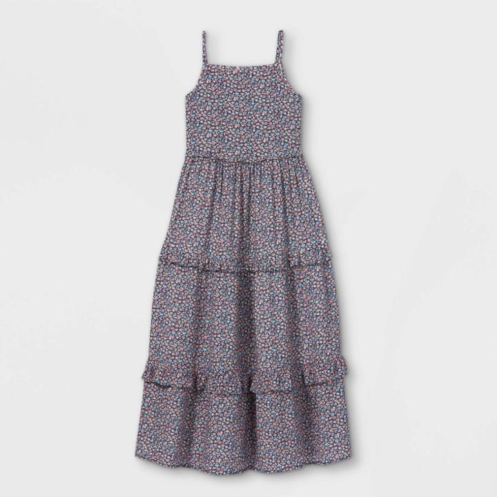 Girls' Floral Tiered Maxi Dress - Cat & Jack Gray