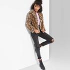 Petitewomen's Leopard Print Long Sleeve Short Faux Fur Coat - Wild Fable Brown M, Women's,