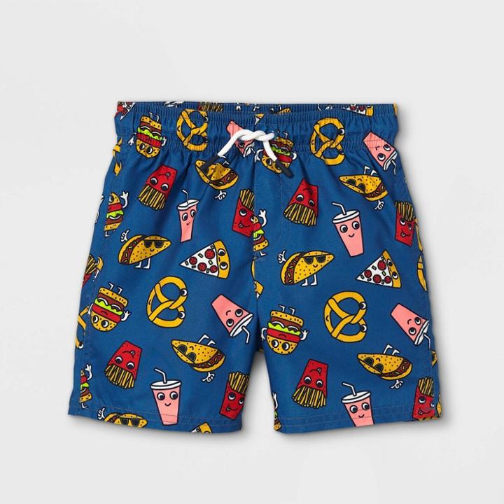 Toddler Boys' Food Truck Print Swim Trunks - Cat & Jack Blue