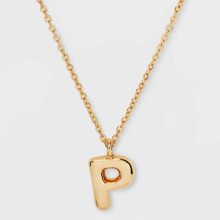 Puffy Initial Charm 'p' Pendant Necklace - Wild Fable Gold