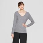 Women's Long Sleeve V-neck Cashmere Pullover Sweater - Prologue Gray