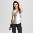 Women's Striped Sleeveless Asymmetrical Twist Front Striped Blouse - Alison Andrews Black/white