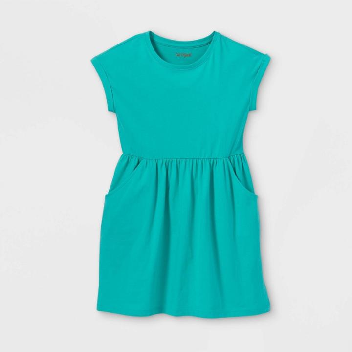 Girls' Printed 100% Cotton Short Sleeve Knit Dress - Cat & Jack Bright Green
