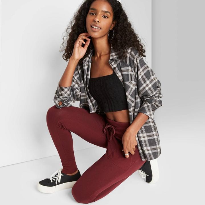 Women's High-waisted Slim Jogger Pants - Wild Fable Burgundy