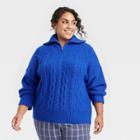 Women's Plus Size Quarter Zip Sweater - A New Day Blue