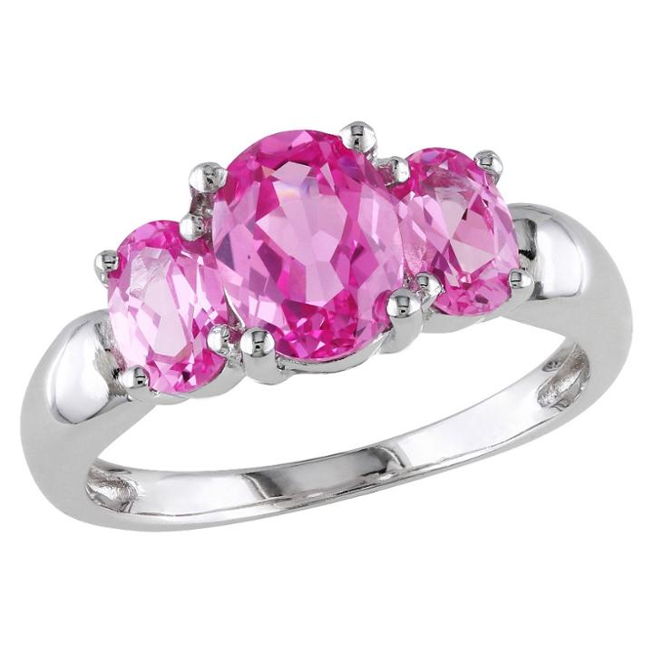Allura 3 1/2 Ct. T.w. Simulated Pink Sapphire 3 Stone Ring In Sterling Silver