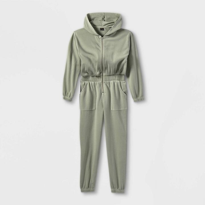 Girls' Cozy Hooded Jumpsuit - Art Class Green