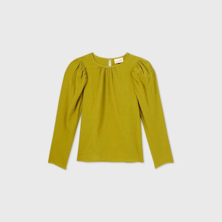Women's Puff Long Sleeve Blouse - Universal Thread Green