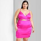 Women's Plus Size Sleeveless Ruched Satin Bodycon Dress - Wild Fable Vibrant Pink