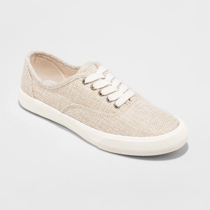 Women's Savannah Raffia Sneakers Lace Up - A New Day Tan