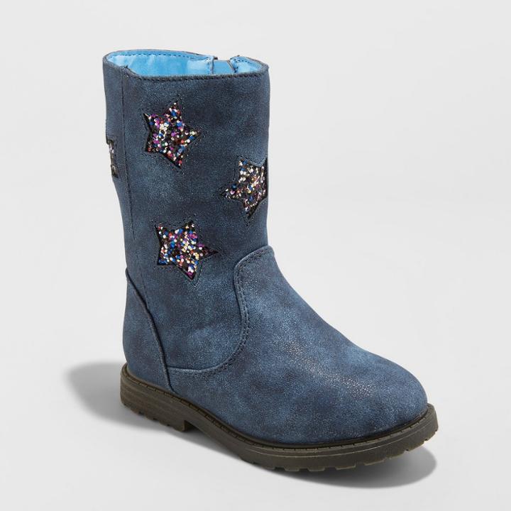 Toddler Girls' Reina Ruffle Boot With Glitter Stars - Cat & Jack Navy
