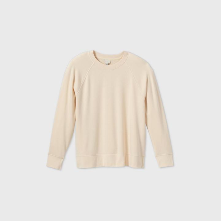 Women's Crewneck Fleece Pullover - A New Day Cream