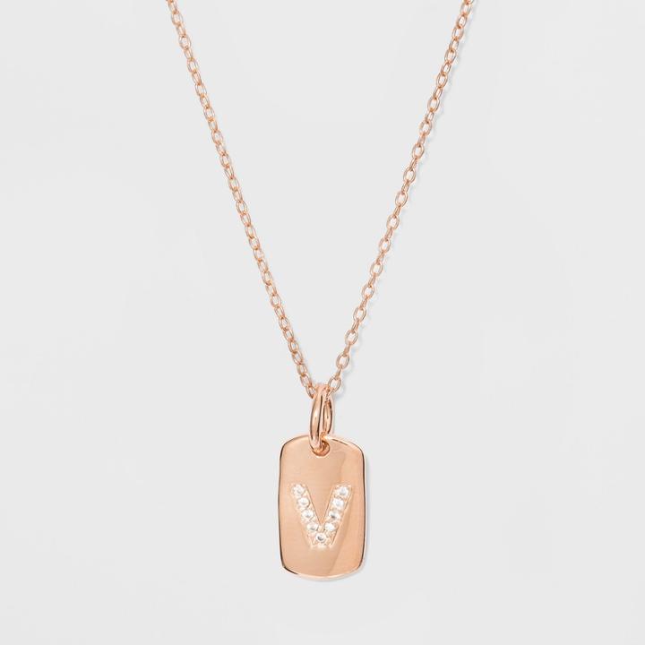 Sterling Silver Initial V Cubic Zirconia Necklace - A New Day Rose Gold, Rose Gold - V