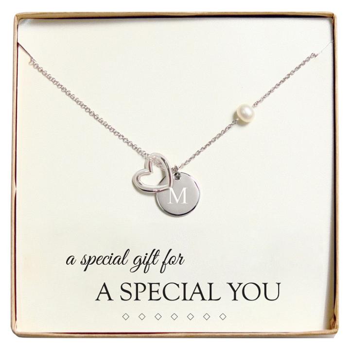 Cathy's Concepts Monogram Special You Open Heart Charm Party Necklace - M, Women's,