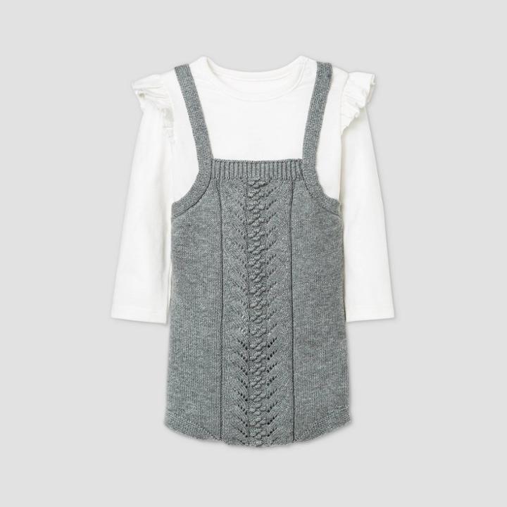 Baby Girls' Sweater Romper Bodysuit Set - Cat & Jack Off-white/gray Newborn
