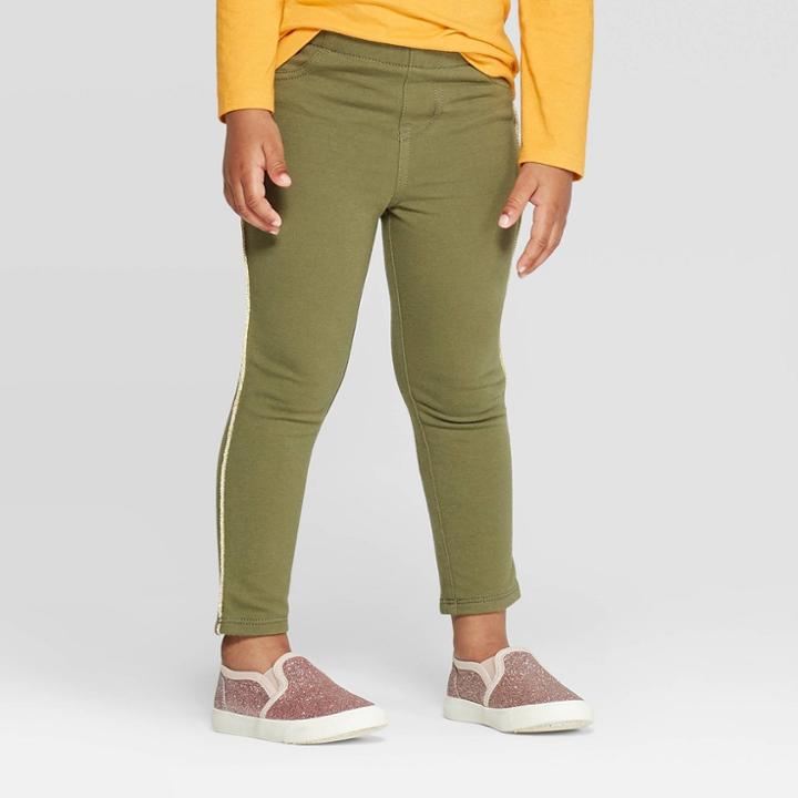 Toddler Girls' Side Stripe Jeggings - Cat & Jack Olive 3t, Toddler Girl's, Green