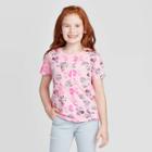 Disney Girls' Floral All Over Print T-shirt - Pink