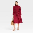 Women's Long Sleeve Smocked Bodice Dress - A New Day Red