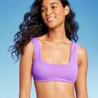 Women's Pucker Square Neck Wide Strap Bralette Bikini Top - Wild Fable Hot Grape Xxs, Hot Purple