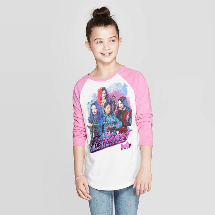 Girls' Descendants Group Long Sleeve Raglan T-shirt - White