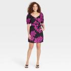 Women's Floral Print Balloon Short Sleeve Dress - Who What Wear Black