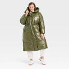Women's Plus Size Duvet Wet Look Puffer Jacket - A New Day Ivy Green