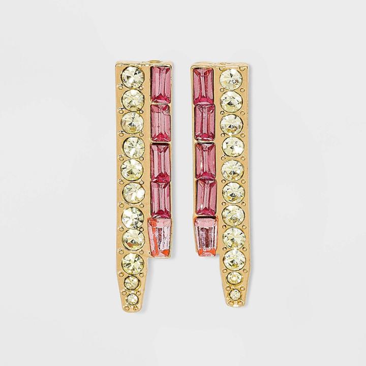 Multi-row Rhinestone Stud Drop Earrings - A New Day Pink
