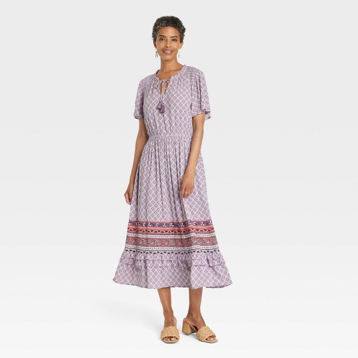 Women's Flutter Short Sleeve Smocked Dress - Knox Rose Purple Floral