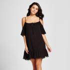 Women's Pom Pom Trim Cold Shoulder Cover Up - Cover 2 Cover Black